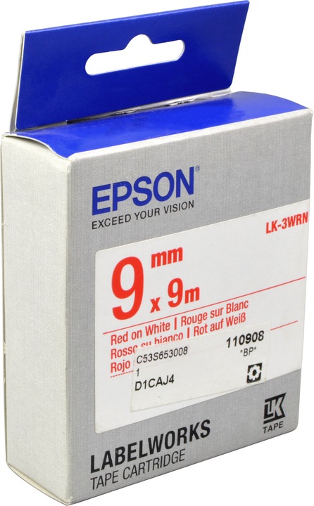 Actual product image Epson Label Cassette Lk-3wrn (0.90 cm, Red)