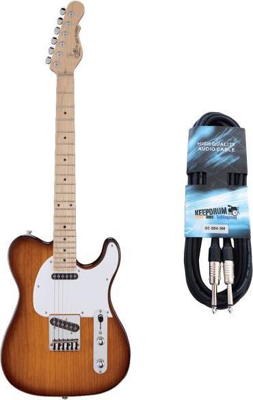Actual product image G&L GL Guitars electric guitar ASAT Classic Tribute Tobacco Sunburst with cable (Electric guitar, Swamp ash, Maple, Nickel, Chromed, Plastic)