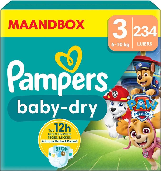Image du produit Pampers Baby-Dry Paw Patrol édition limitée (Taille 3, Pack mensuel, 234 pcs)