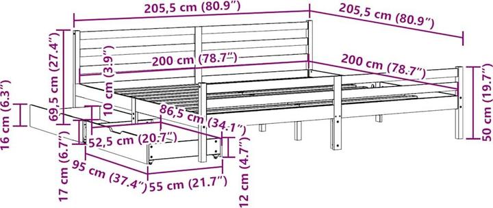 Produktbild vidaXL Bettrahmen (200 x 200 cm)