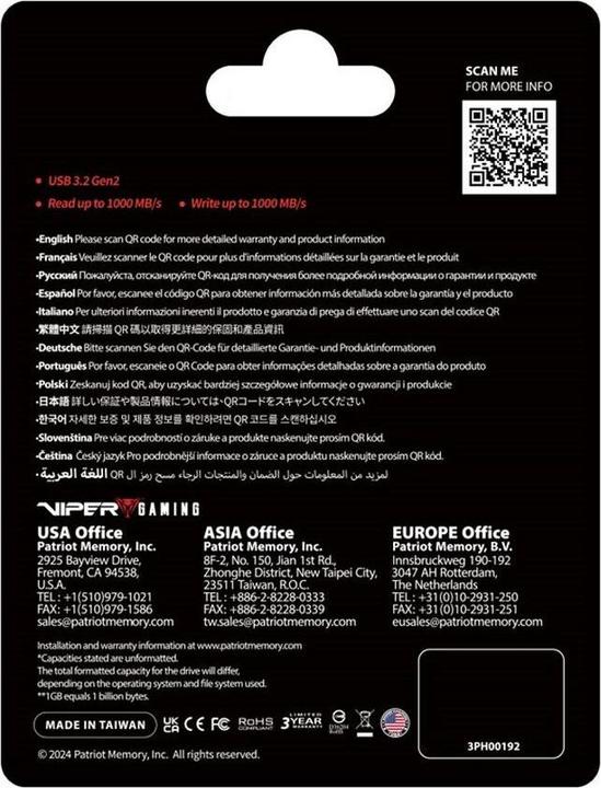 Actual product image Patriot Dysk SSD PVP30 1TB 1000MB/s USB Duo A+C 3.2 Gen2 Alu (1 TB)