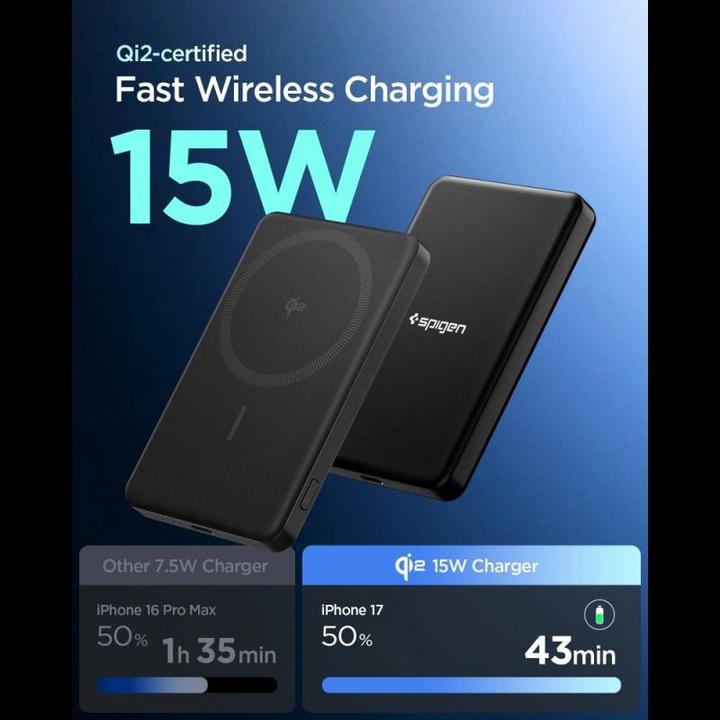 Actual product image Spigen EA2205MQ ESSENTIAL MAGSAFE POWER BANK 5000MAH 22.5W QI2 BLACK (5000 mAh, 22.50 W, 19.25 Wh)