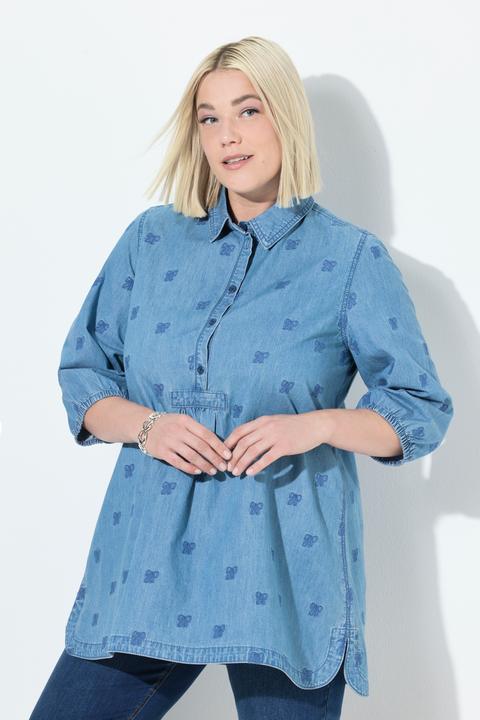 Immagine prodotto Ulla Popken Blusa con fiocchi ricamati, collo da camicia e maniche a 3/4 (46, 48)