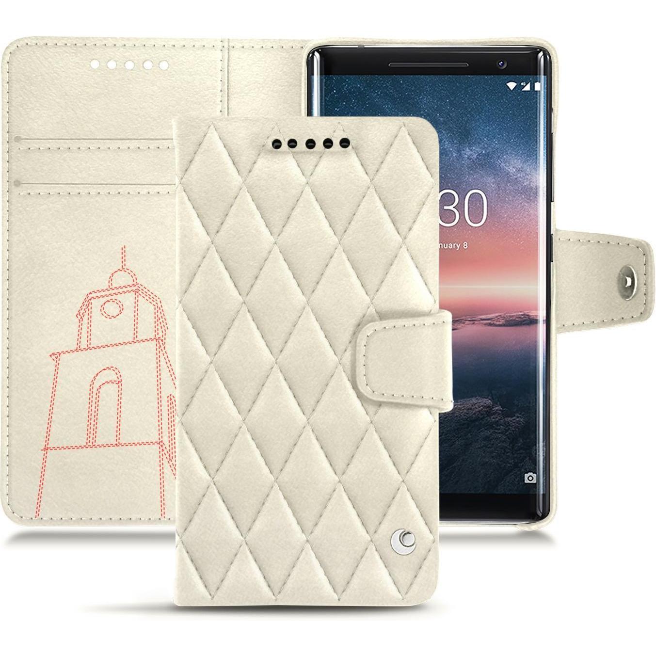 Noreve Lederschutzhülle Wallet (Nokia 8 Sirocco), Smartphone Hülle, Weiss