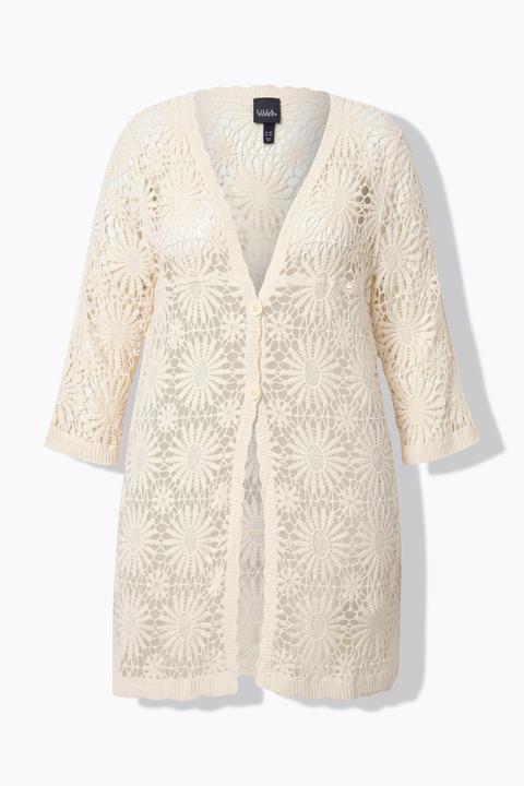 Produktbild Ulla Popken Strickjacke, Blüten, Wellenkanten, V-Ausschnitt, Langarm (54, 56)