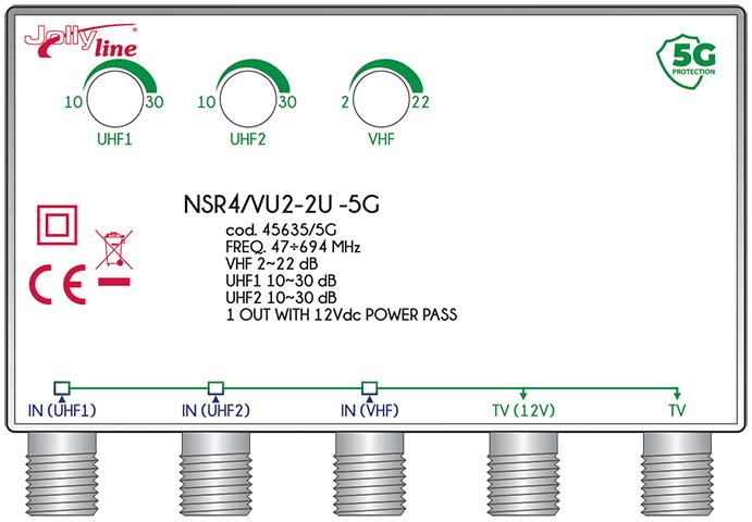 Actual product image G.B.S. Elettronica NSR4/VU2-2OUT -5G TV signal amplifier 45 - 694 MHz (Amplifier)
