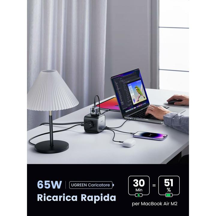 Productafbeelding Ugreen Cube CD268 65W USB / USB C + 3x AC (1x, CEE 7/4, USB-A, USB-C, 1.80 m)