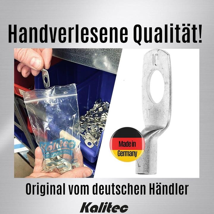 Produktbild Kalitec 10 Stück HR10-10 Handelsübliche Rohrkabelschuhe 10mm² M10 I ohne Sichtloch I Made in Germany
