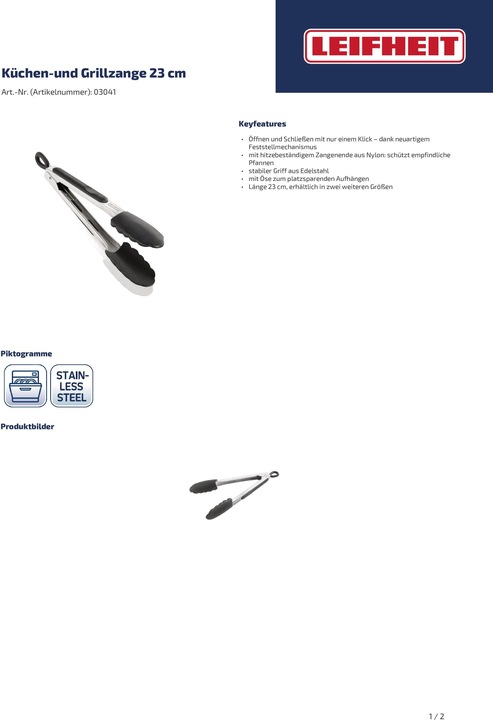 Actual product image Leifheit Kitchen and barbecue tongs 23 cm ProLine