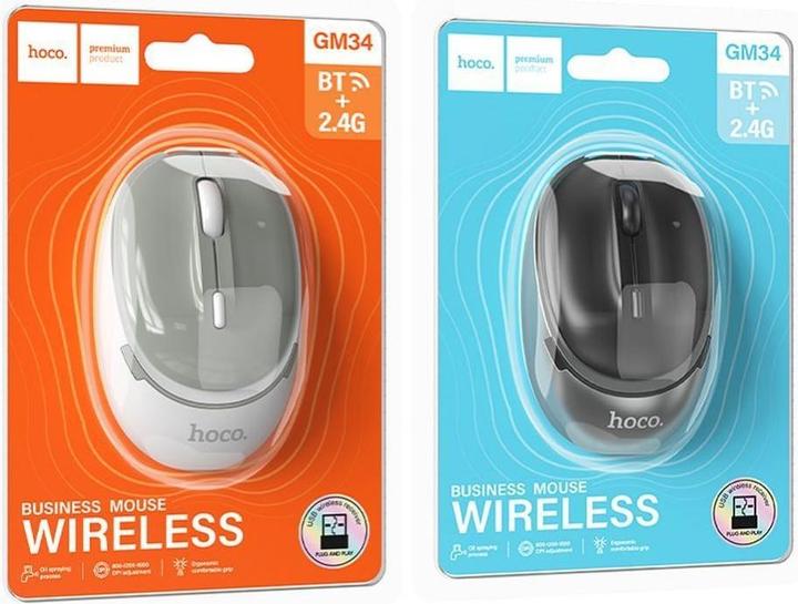 Produktbild Hoco Headphone with microphone computer wireless mouse 2,4G 1600 dpi GM34 gray white