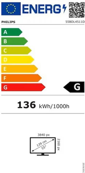 Energie-Label Philips D-Line 55BDL4511D 24/7/UHD/500cd (3840 x 2160 Pixel, 54.60")