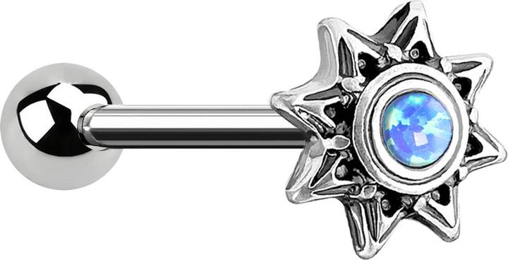 Immagine prodotto Star Piercing Micro Barbell silber Sonne mit Opal blau (Ottone, Acciaio chirurgico 316L)