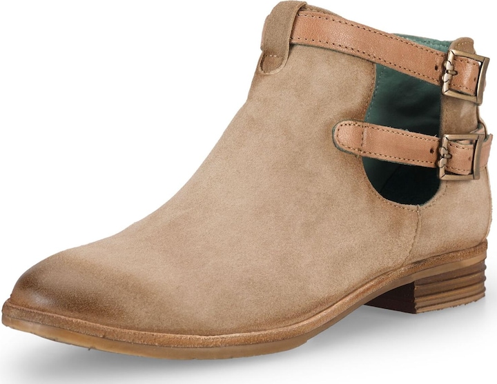 Felmini Die Felmini-Stiefelette aus weichem Leder, besticht durch ihr auffälliges Design mit zwei Schliessen