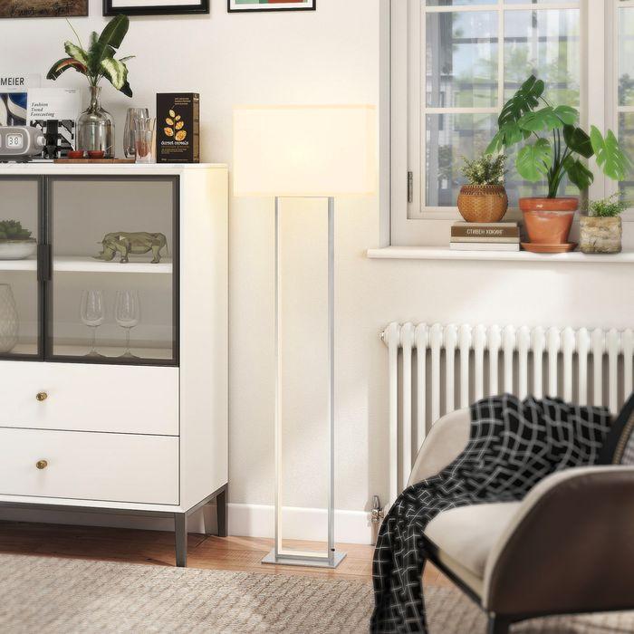 Immagine prodotto Swisshandel24 Moderne Stehlampe, 3 Modi, Fussschalter, verstellbare Helligkeit, Leinenoptik, Weiss