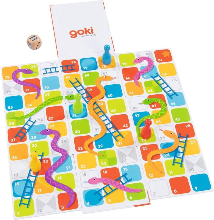 Actual product image Goki XXL snakes & ladders in a fold-out cube