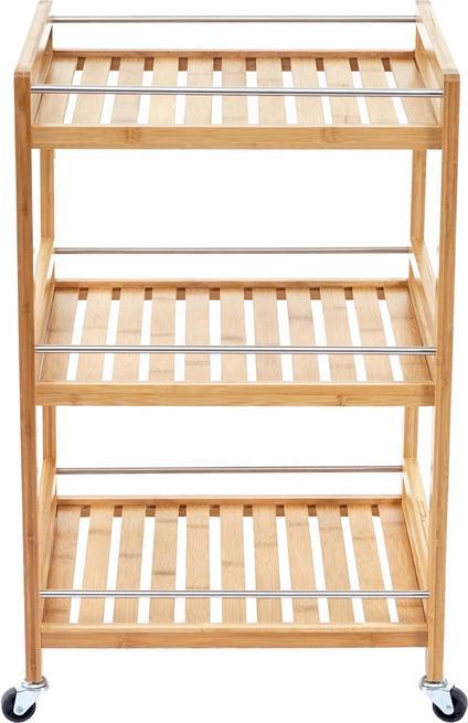 Actual product image Swisshandel24 Trolley, rolling shelf All-purpose trolley, 3 levels with 2x storage basket Bamboo brown