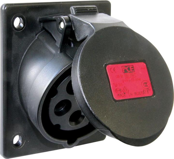 Produktbild PCE Anbaudose schräg 32A 5p 6h IP44/54 schwarz Turbo Twist (Flansch 80x97 - Lochabstand 60x73)