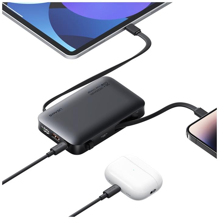 Actual product image Usams Powerbank XR Series CD228 10000mAh 20W + kabel USB-C/Lightning czarny (10000 mAh, 20 W, 37 Wh)