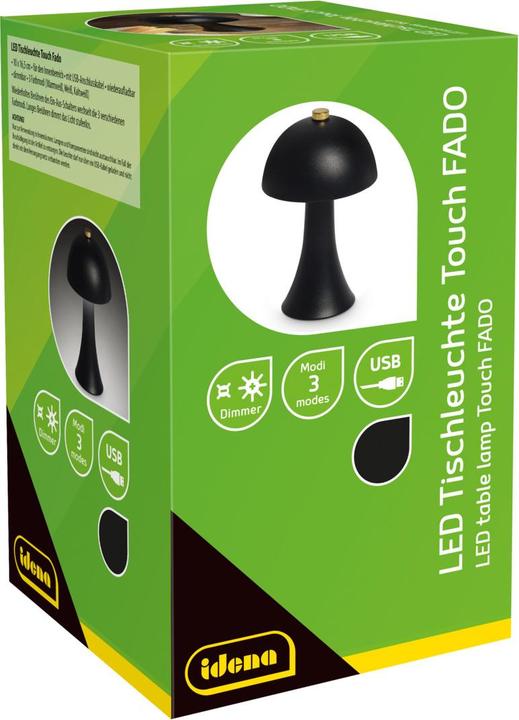 Actual product image Idena LED Tischleuchte Touch Fado Metall schwarz 10x16,5cm Akku USB C dimmbar 3 Modi Innen