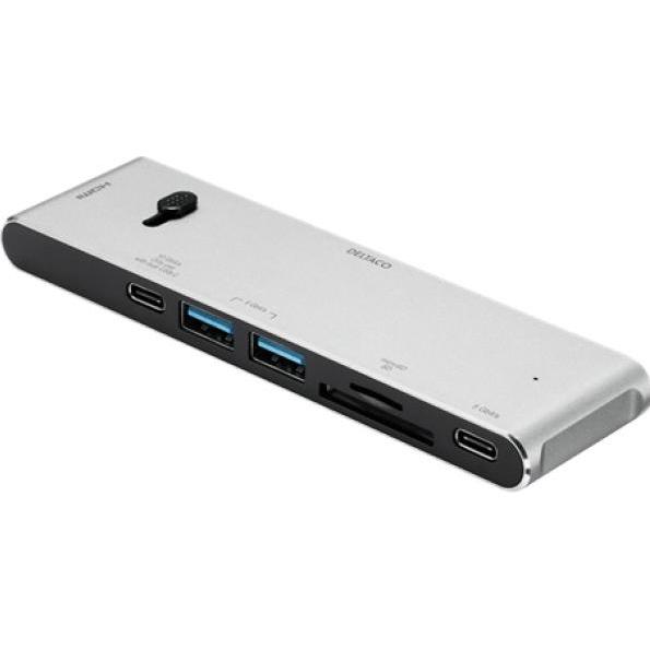 Deltaco USB-C Dockingsstation USBC-HDMI21 2xUSB-C,2xUSB-A,(mic)SD,HDMI (USB-C, 7 Ports), Dockingstation + USB Hub, Schwa...