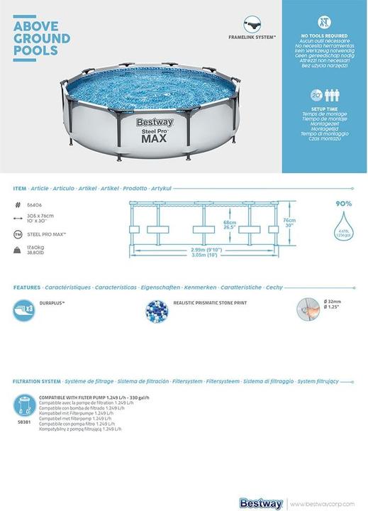 Actual product image Bestway Steel Pro Max Pool 305x76cm (ø 305 x 75 cm)