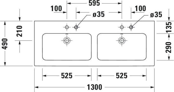 Actual product image Duravit Double washbasin ME by Starck m ÜL m HLB 1300x490mm without tap hole white (490 mm, 1300 mm)