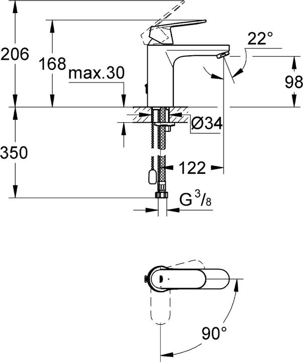 Produktbild Grohe EH-WTbatt EUROSMART C 1/2" M-Size versenkbare Kette chr