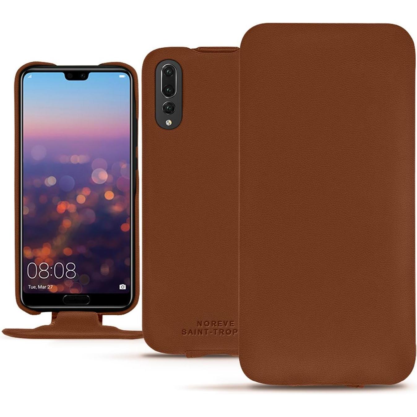 Noreve Lederschutzhülle vertikal (Huawei P20 Pro), Smartphone Hülle, Braun