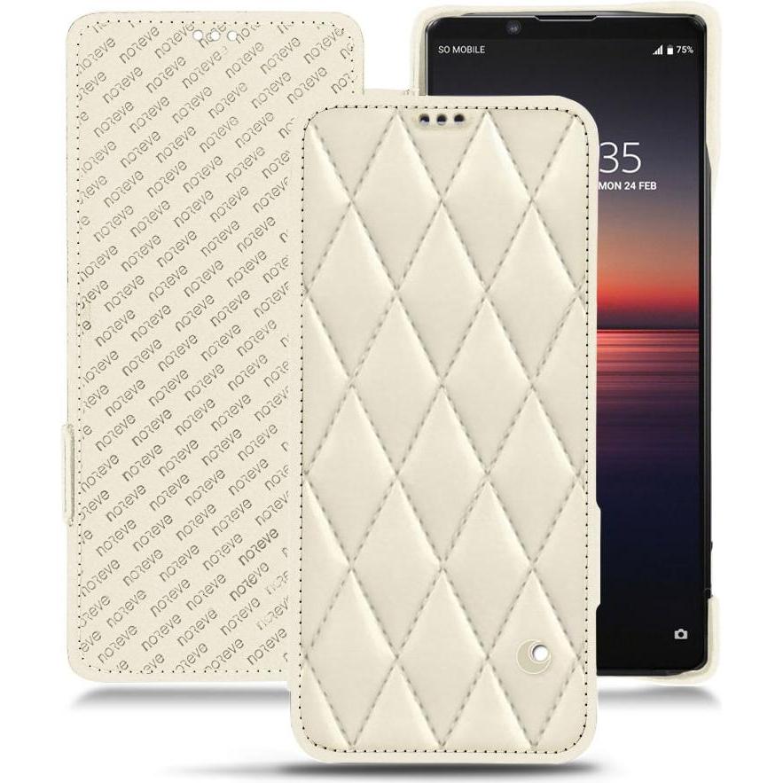 Noreve Lederschutzhülle horizontal (Sony Xperia 1 II), Smartphone Hülle, Weiss