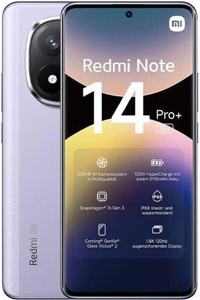 Image du produit Xiaomi Redmi Note 14 Pro+ 5G (512 Go, Lavender Purple, 6.67", Double SIM, 200 Mpx, 5G)