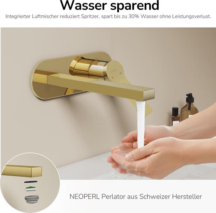 Produktbild Emke Wasserhahn Bad, Messing Champagnergold, Mischbatterie Waschbecken, Küchenarmatur mit Luftsprudler, K