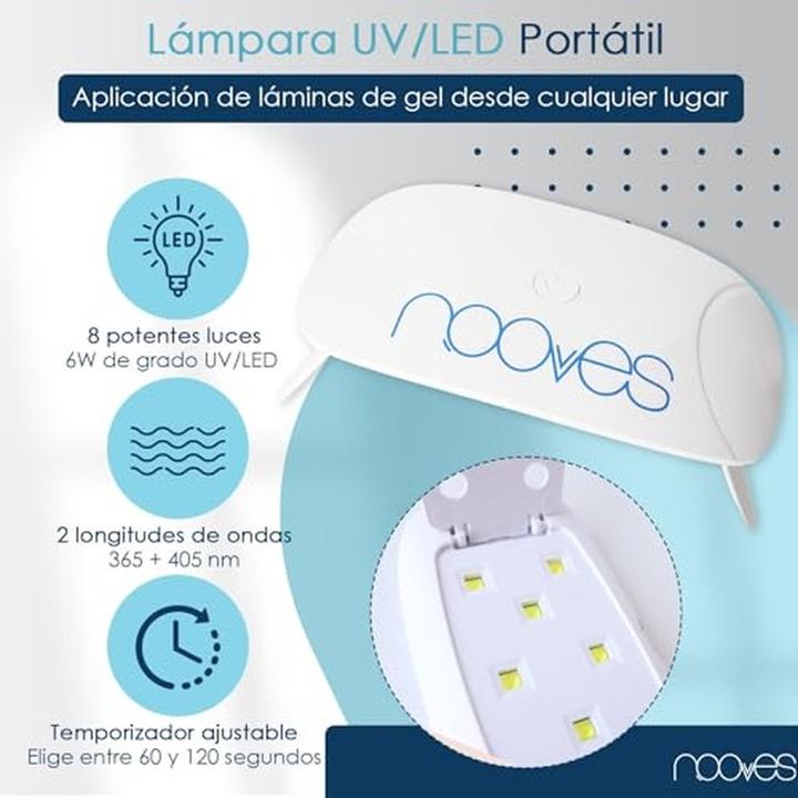 Immagine prodotto Nooves Starter Kit di Bellezza Rosso con 2 Gel Nail Foils + Asciugatore UV/LED + Gel Top Coat Glossy + Quar (Rosso, Smalto per unghie effetto gel)