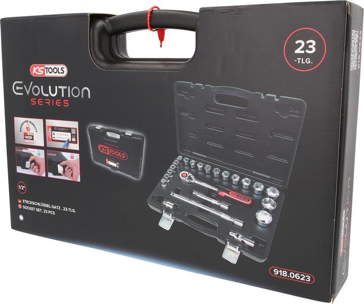 Produktbild KS Tools 1/2" CHROMEplus Steckschlüssel-Satz, 23 Teile, Flank Traction (34 mm, 18 mm, 11 mm, 12 mm, 20 mm, 19 mm, 27 mm, 15 mm, 25 mm, 13 mm, 21 mm, 33 mm, 14 mm, 29 mm, 10  mm, 30 mm, 23 mm, 26 mm, 22 mm, 17 mm, 28 mm, 16 mm, 32 mm, 24 mm, 31 mm)