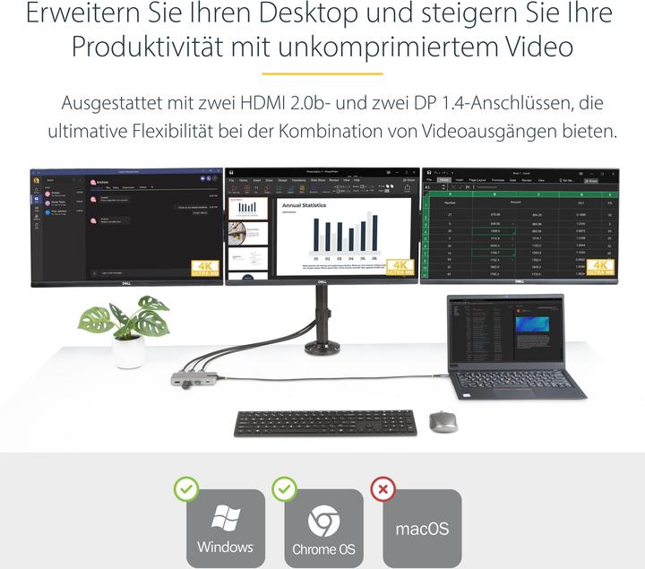 Produktbild StarTech COM USB-C Triple-Monitor Multiport Adapter HDMI/DisplayPort USB Hub 3-Port 10Gbps USB Hub P (USB-C, 6 Ports)