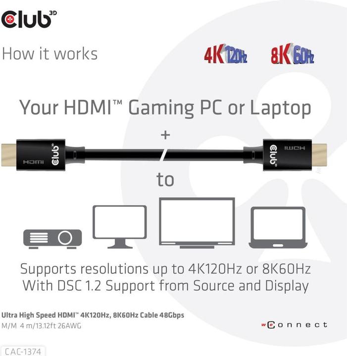 Produktbild Club 3D HDMI (Typ A) — HDMI (Typ A) (4 m, Andere, 2.1)