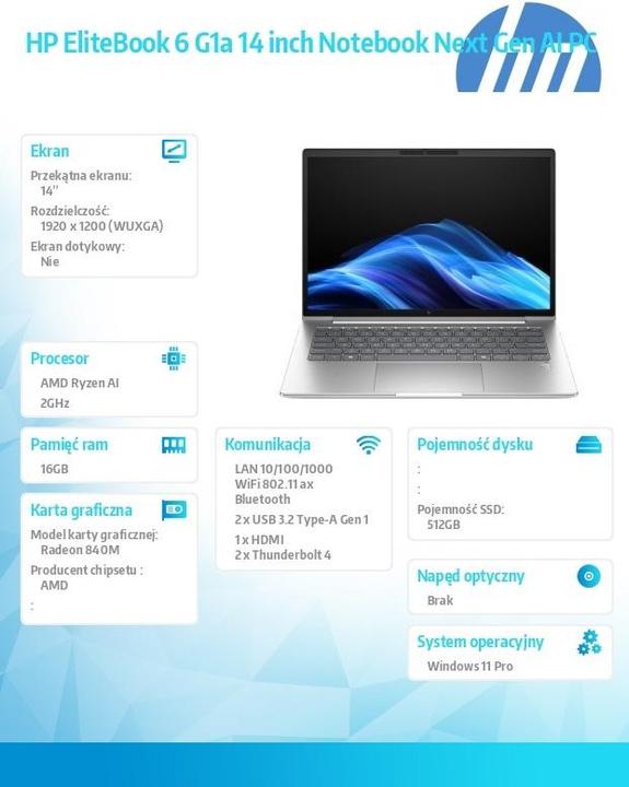 Immagine prodotto HP EliteBook 6 G1a 14 inch Notebook Next Gen AI PC (14", 512 GB, 16 GB, US, AMD Ryzen AI 5 340)