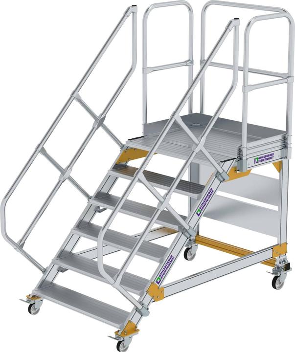 Produktbild Munk Plattformtreppe 45° fahrbar Stufenbreite 1000mm 6 Stufen Aluminium geriffelt (Plattformleiter, 46 cm)