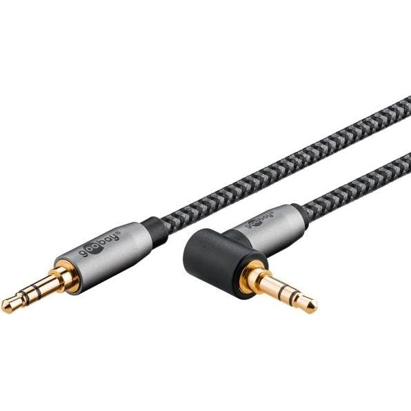 Thumbnail - Goobay Audio Verbindungskabel AUX, 3,5 mm stereo, 90°, 1 m, Sharkskin Grey (1 m, 3.5mm Klinke (AUX)), Audio Kabel