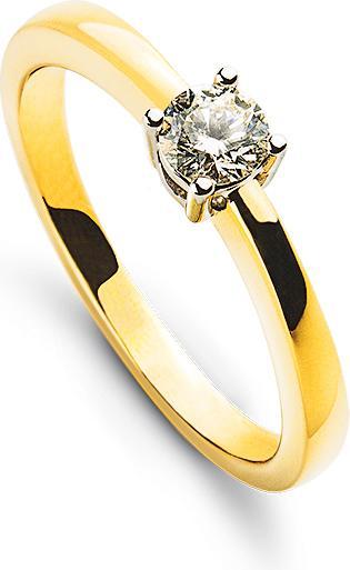 Actual product image Muau Solitaire ring 4-handle setting yellow gold 750, diamonds 0.15ct. Setting white gold 750 (54, 950 Platinum)
