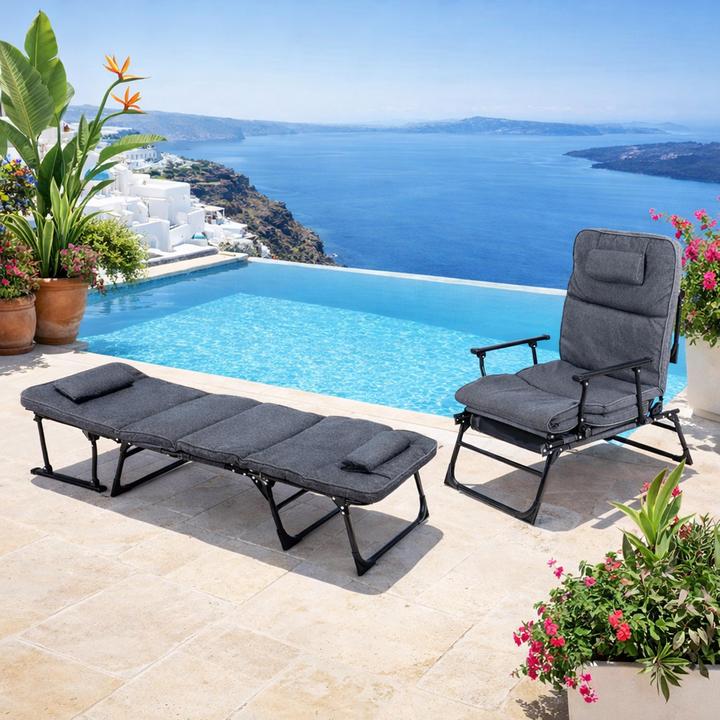 Produktbild Mojawo 2 in 1 Gartenliege Sanitätsliege Gästebett und Relaxsessel mit Polster (181 cm)
