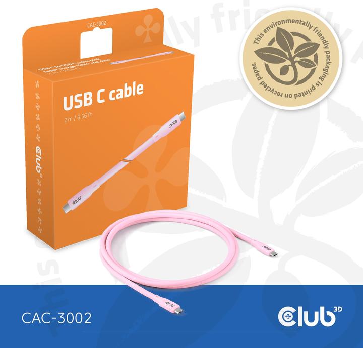 Image du produit Club 3D Club3D Lifestyle câble USB-C PD 240W,20Gbps 2m rose p/p retail (2 m, USB 4.0, 240 W)