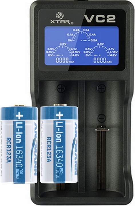 Immagine prodotto AccuCell 2 pezzi CR123A batteria Li-ion e caricatore USB (2 pz., CR123A, 760 mAh, Batteria + Caricabatterie)