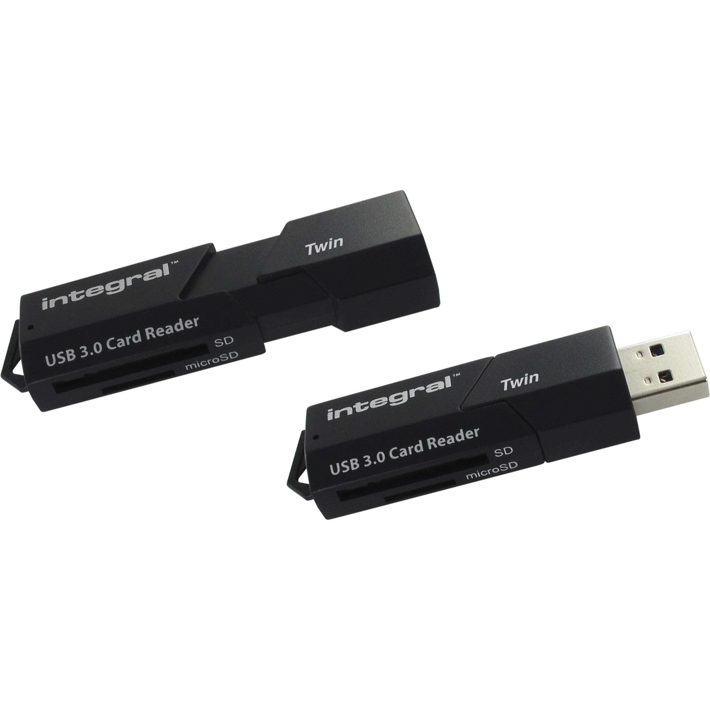 Integral USB 3.0 TWIN CARD READER Kartenleser USB 3.2 Gen 1 (3.1 Gen 1) (USB), Speicherkartenlesegerät, Schwarz
