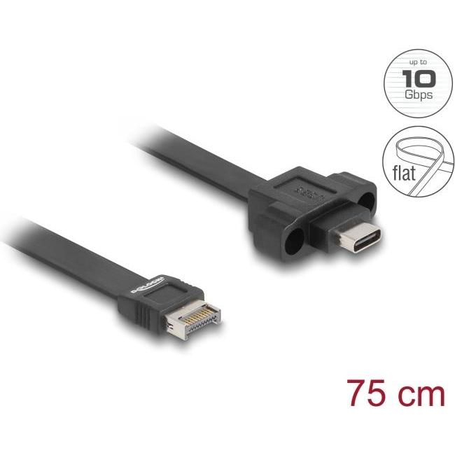 Thumbnail - Delock USB 10Gbps Flachbandkabel Typ-E Key A 20 Pin ST > USB-C BU Einbau 0,75m (0.75 m, USB 3.2 Gen 2), USB Kabel