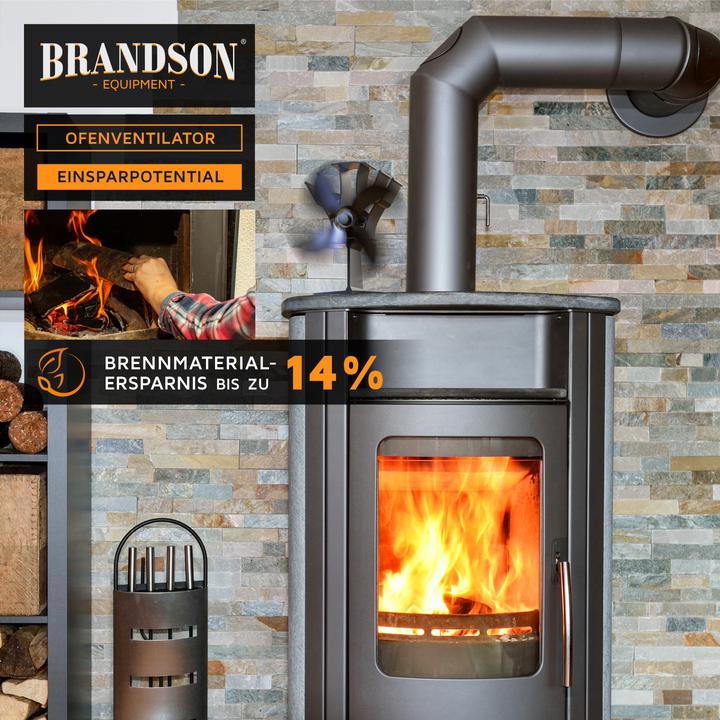 Produktbild Brandson Kaminventilator mit Thermometer für Holzöfen, 4 Flügel Rotorblatt 180mm Ø, Ofenventilator ohne Strom