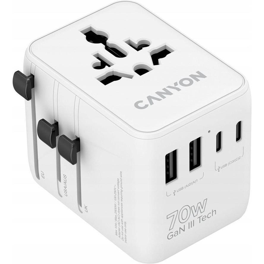 Canyon, Adattatore da viaggio, Travel Adapter OnTour 70 EU/UK/US/AUS 70W White 5291485019334