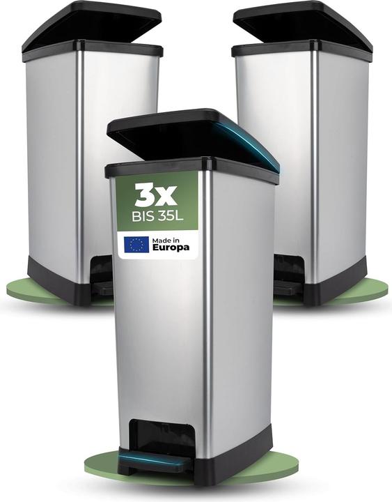 Produktbild Novaliv 3x Grosser Mülleimer mit Deckel - 35L Tretmülleimer mit Soft-Close-System - Stabiler Abfallei (35 l)