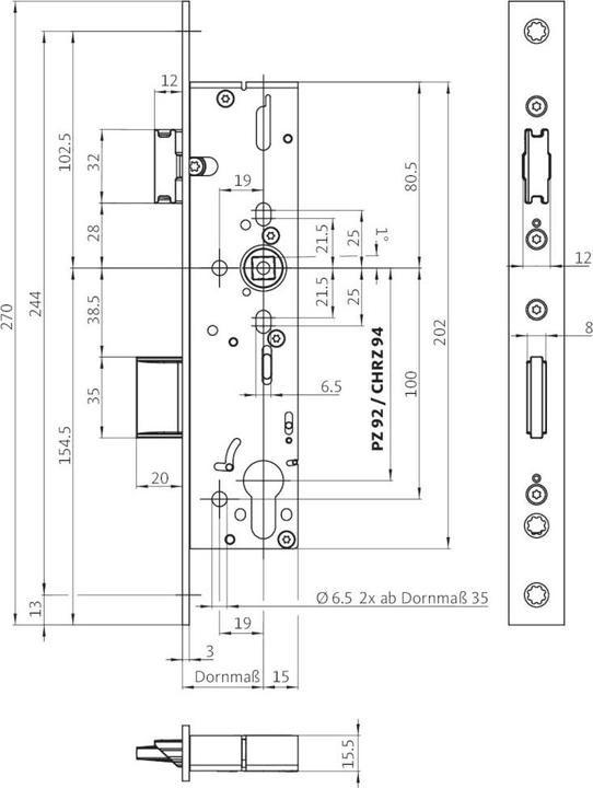 Produktbild BKS Panik-Rohrrahmen-Einsteckschloss B 1820 B DIN links / rechts 24/270/40/92/9 mm käntig (Einsteckschloss)