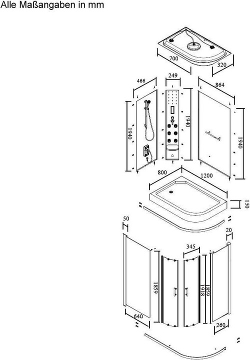 Produktbild Home Deluxe Dampfdusche mit Wasserfall Dampfsauna MANTA XL, 120x80x220cm - Rechts