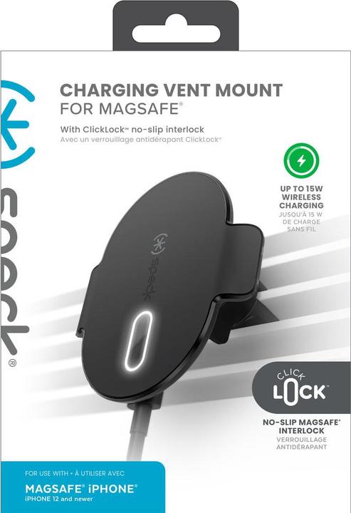 Immagine prodotto speck Charging Vent Mount + ClickLock – Autohalterung mit MagSafe kabellosem Laden (schwarz)